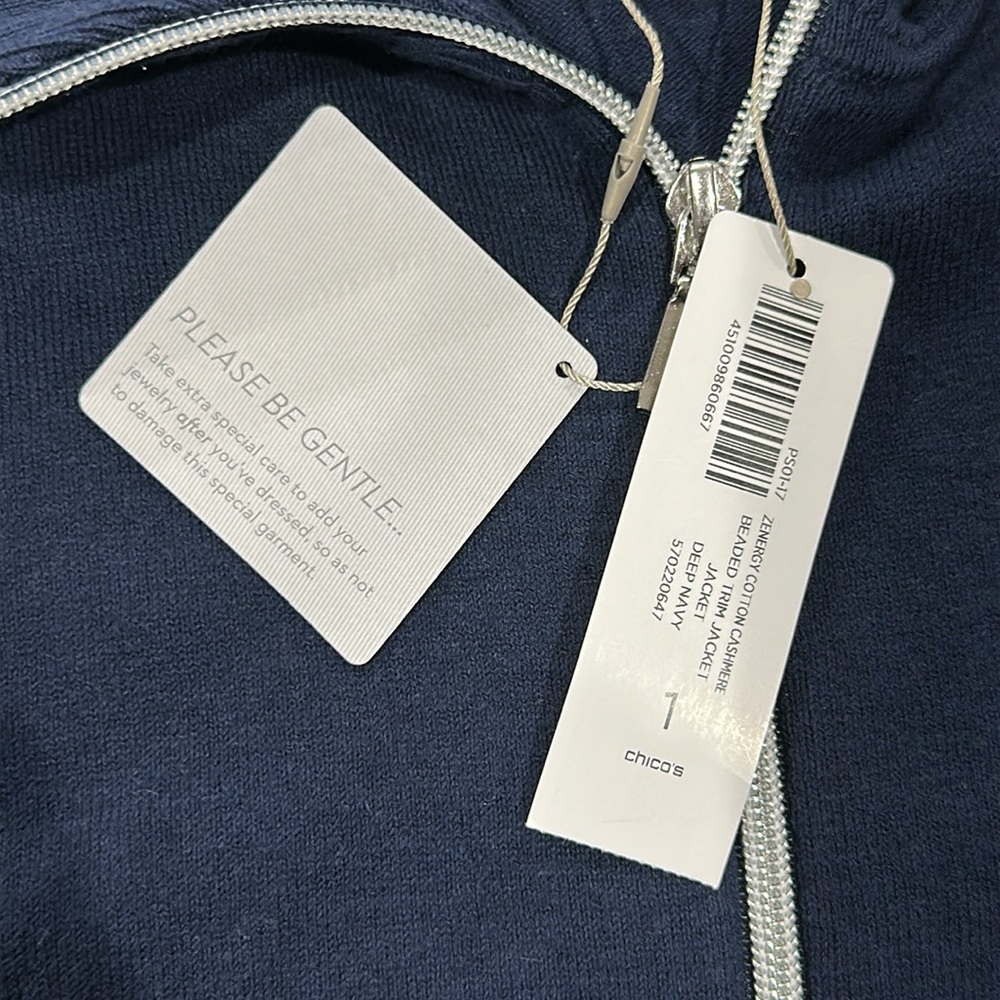 Zenergy Cotton Cashmere-Blend Beaded-Trim Jacket Size M - Picture 11 of 14